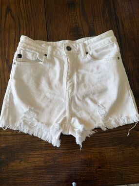 Kancan White Frayed Hem Women’s Denim Shorts